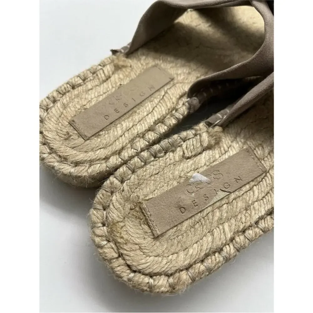 ASOS Design Jolly Knotted Beige Faux Suede Crossover Espadrille Flats Size 9